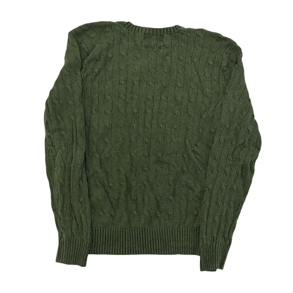 Polo Ralph Lauren Mens Silk Cable Knit V-Neck Sweater Olive Green Large